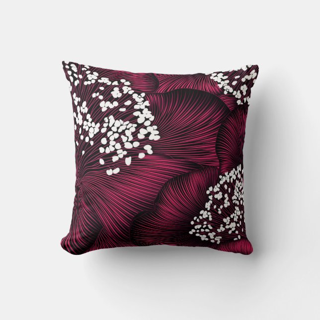 Handritat blommönster med kamelia blommor kudde (Framsida)