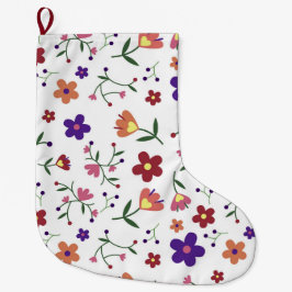 Handritat Blommönster Stor Julstrumpa