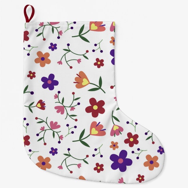 Handritat Blommönster Stor Julstrumpa (Framsidan)