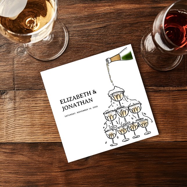 Handritat Champagne Torn Rehearsal Middag Pappersservett (Hand Drawn Champagne Tower Rehearsal Dinner Napkins)