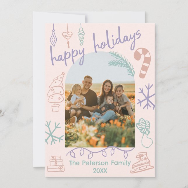 Handritat Doodle Arch-fotokort för Helgdag-julkort Julkort (Framsida)