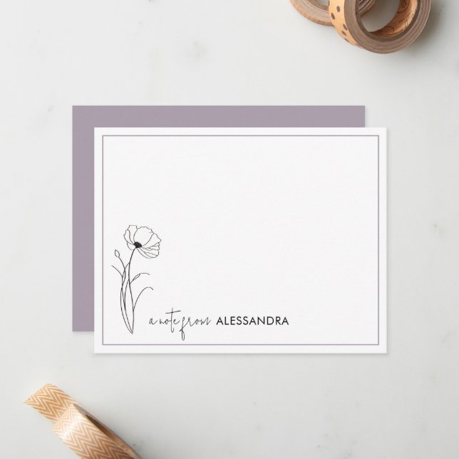 Handritat Floral Personalized Note Card Anteckningskort (Fram/Back In Situ)