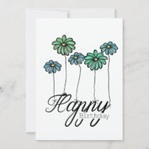 Handritat Födelsedagskort med Gröna Blomballonger