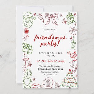 Handritat Friendsmas julfirande inbjudan