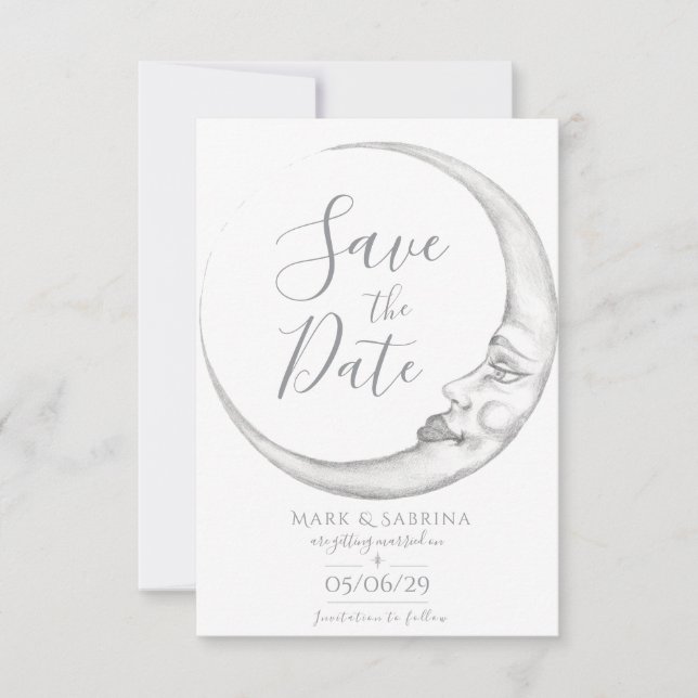 Handritat halvmåne-kort för att spara datum datumet (Framsida)