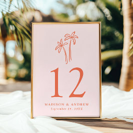 Handritat Handflatan Träd Rosa Bröllop Bordsnummer