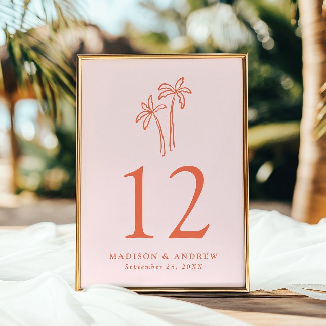 Handritat Handflatan Träd Rosa Bröllop Bordsnummer (Skapare uppladdad)