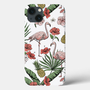 Handritat hawaiianskt flamingomönster vitt