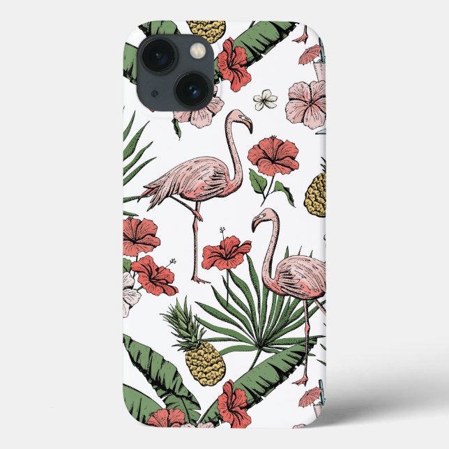Handritat hawaiianskt flamingomönster vitt (Baksida)