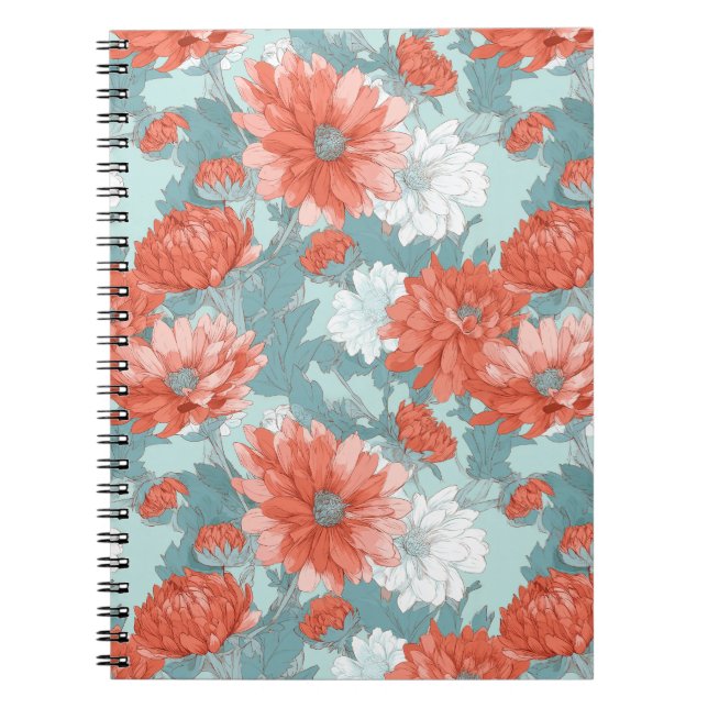 Handritat korallblomma Mint Blommönster Anteckningsbok (Framsidan)