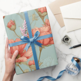 Handritat korallblomma Mint Blommönster Presentpapper