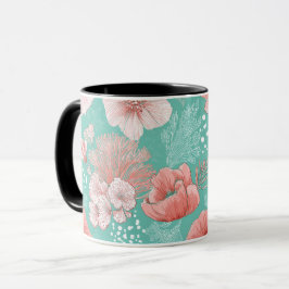 Handritat korallblomma Mintblomma Mönster Mugg