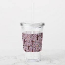 Handritat Lentkors och Rosor Klar Tumblare Take Away Mugg