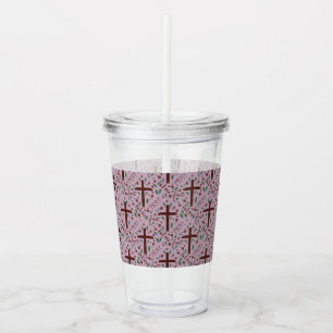 Handritat Lentkors och Rosor Klar Tumblare Take Away Mugg