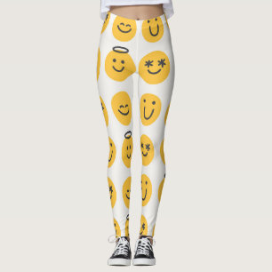 Handritat lyckligt Emoji-mönster Leggings