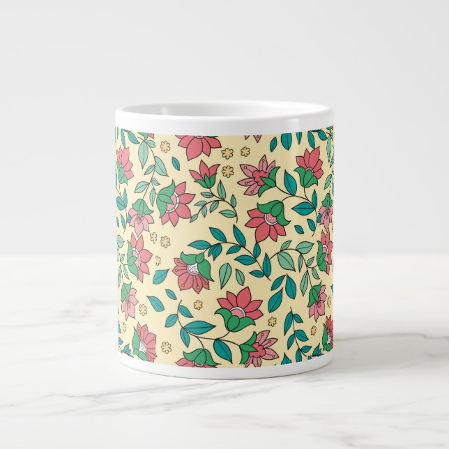 Handritat mönster med pressade blommor blad  jumbo mugg (Framsidan)