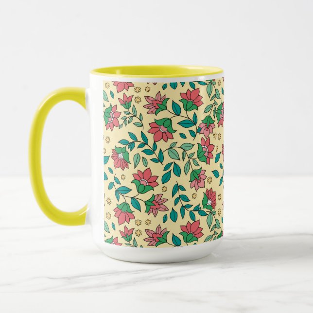 Handritat mönster med pressade blommor blad  mugg (Vänster)