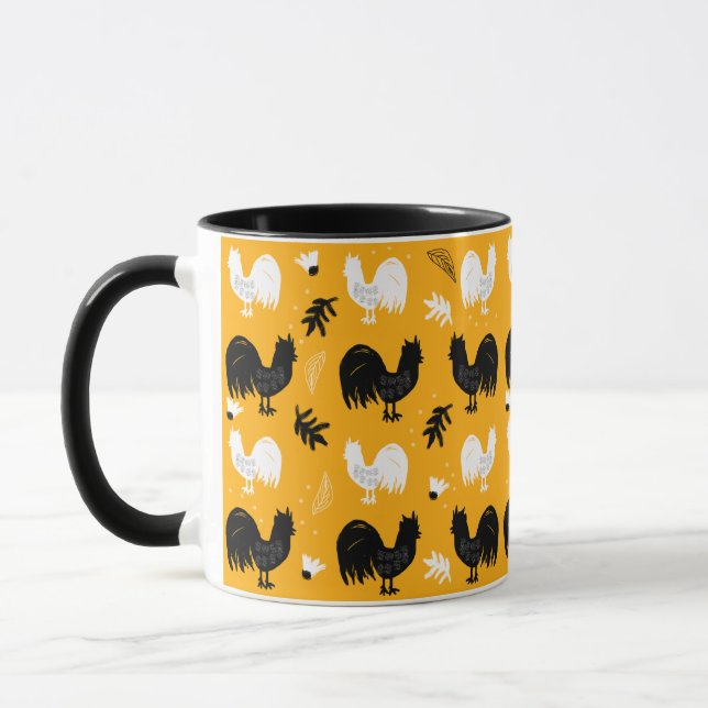 Handritat mönster med tuppar och blommor från bond mugg (Vänster)