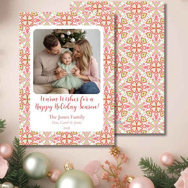 Handritat ornamentmönster Högtidlig fotokort Julkort (Pastel Holiday Flat Photo Card)
