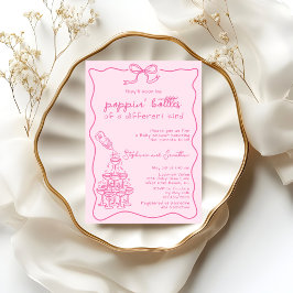 Handritat Rosa Flaska Champagne Torn Baby Shower Inbjudningar
