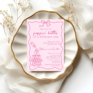 Handritat Rosa Flaska Champagne Torn Baby Shower Inbjudningar