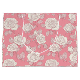 Handritat Rosa Ros Vit Blommönster