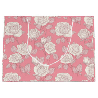 Handritat Rosa Ros Vit Blommönster