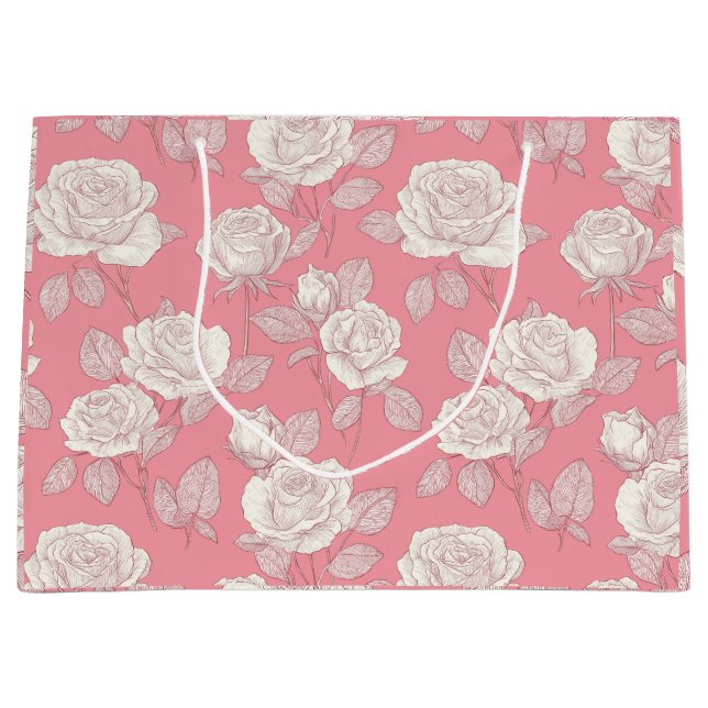 Handritat Rosa Ros Vit Blommönster (Framsidan)