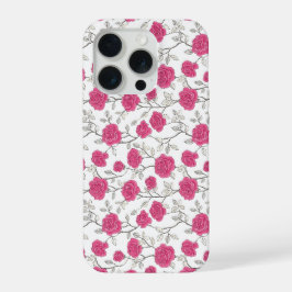 Handritat Rosa Ros Vit Blommönster
