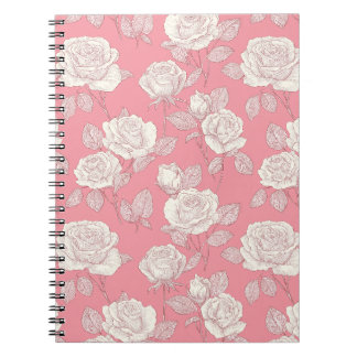 Handritat Rosa Ros Vit Blommönster Anteckningsbok