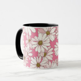 Handritat Rosa Tusenskönas Vitt Blommönster Mugg