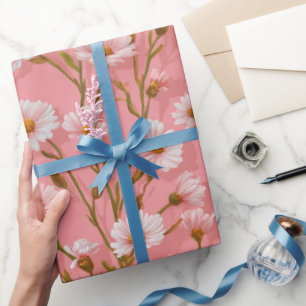 Handritat Rosa Tusenskönas Vitt Blommönster Presentpapper