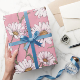 Handritat Rosa Tusenskönor Vitt Blommönster Presentpapper