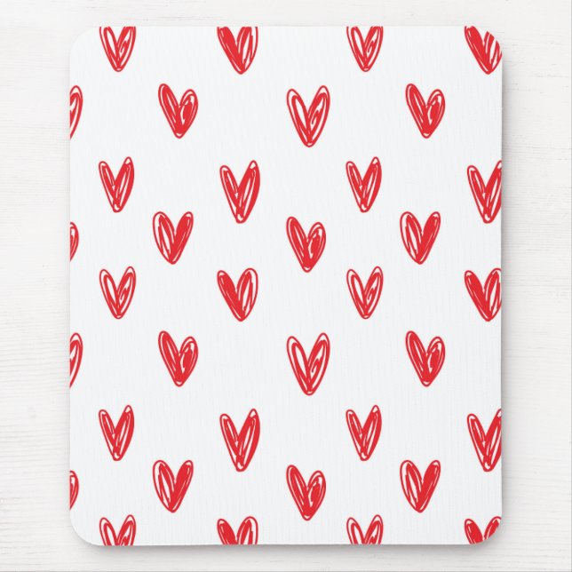 Handritat Rött Hjärtmönster – Minimalt Valentine Musmatta (Framsidan)