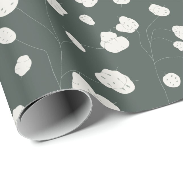 Handritat Silver Dollar Lunaria-mönster Anpassat Presentpapper (Rullad Hörn)