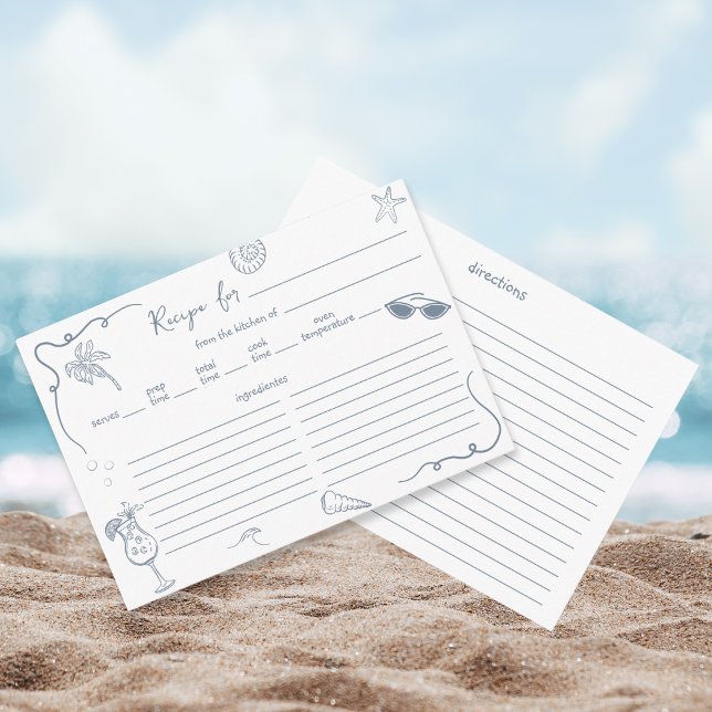 Handritat strand-doodle bröllopsdusch receptkort  tilläggskort (Skapare uppladdad)