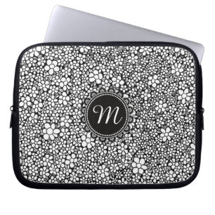 Handritat svart och vitt blommönster monogram laptop fodral