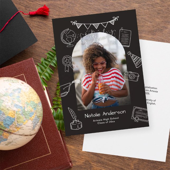 Handritat svart valv foto examensannonsering inbjudningar (Skapare uppladdad)