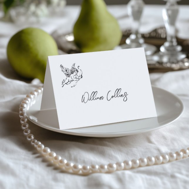 Handritat svart & vitt bröllopsplatskort bordsnummer (Hand Drawn Black & White Wedding Place Card)