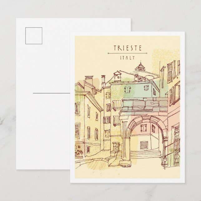 Handritat Trieste Italien Landmärke Vykort (Fram/baksida)