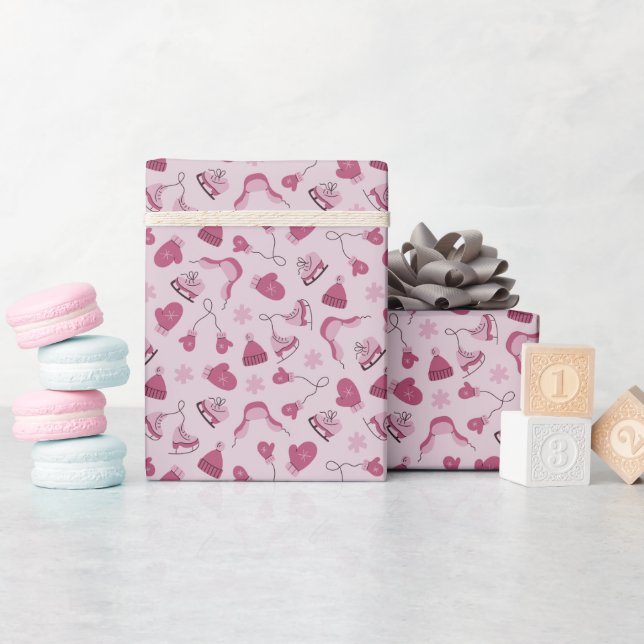 Handritat Vintermönster Rosa Inpackningspapper Rul Presentpapper (Baby Shower)
