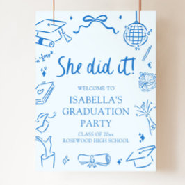 Handriten Båge Hon gjorde det Examenkalas Välkomme Poster