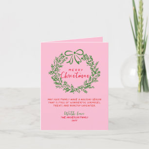 Handriten röd rosa grön krans jul helgkort
