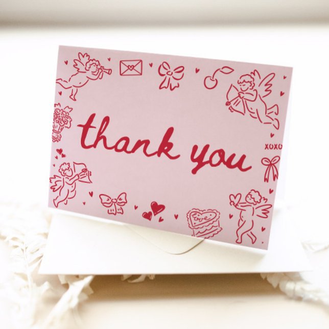 Handritet Alla hjärtans dag älskling tackkort (Hand Drawn Valentine Sweetheart Thank you card)