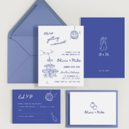 Handritet champagne-torn bröllopskort inbjudningar