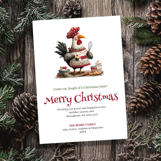 Handritet Excentriskt Kycklingar Julhälsningskort Julkort (Hand Drawn Quirky Chickens Christmas Greeting Card)