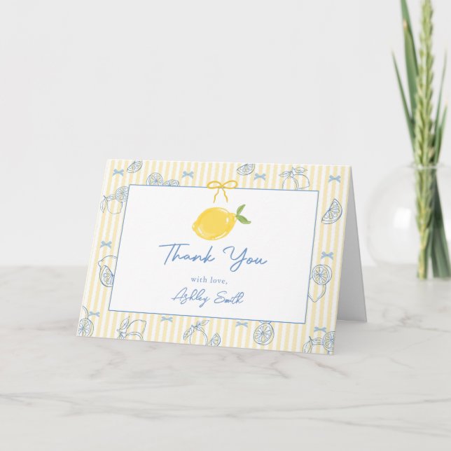 Handritet Lemon Baby Shower Tacksamhetskort  Tack Kort (Framsida)