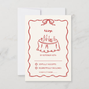 Handritet Rött Whimsical Retro RSVP-kort OSA Kort