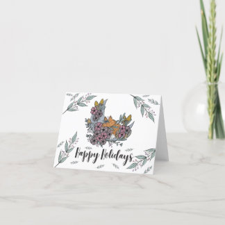 Handritet Skogsräv Blommig Mån Julkort Helgkort