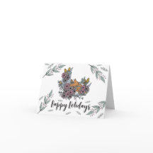 Handritet Skogsräv Blommig Mån Julkort